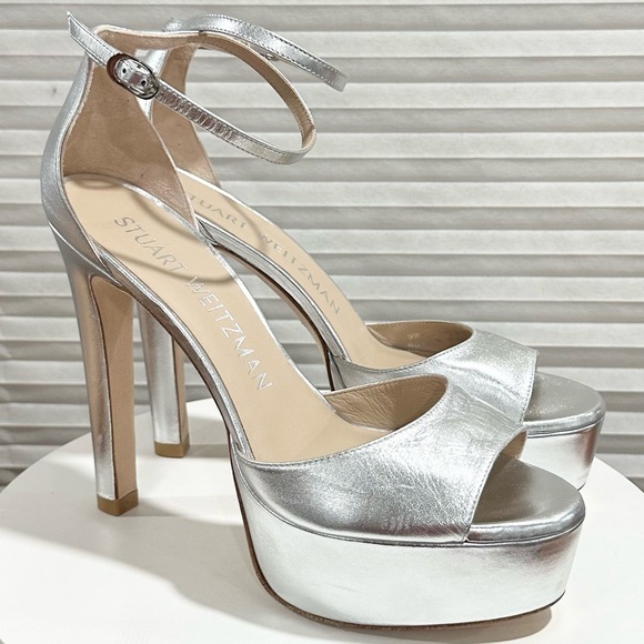 🌹STUART WEITZMAN🌹 Disco Platform Sandal In Silver Size: 9 B - Picture 6 of 15